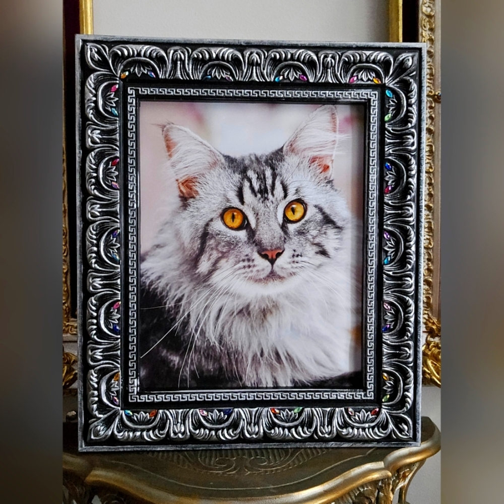Ornate and Bejeweled Silver-toned Picture Frame